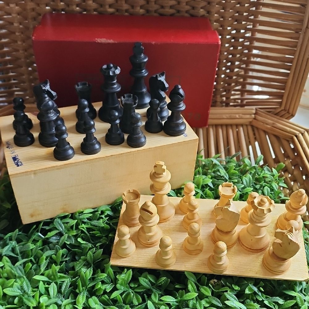 Vintage French Carved Wooden Chess Pieces